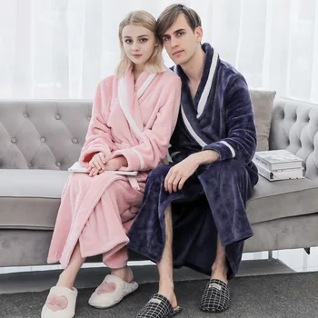 

Winter Thicken Homewear Lovers Flannel Soft Robe Sleepwear Coral Fleece Nightgown Couple Loose Kimono Bathrobe Gown Negligee