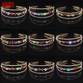 

AINAMEISI European and American Hot-selling Three-layer Alloy Geometric Glass Headband Fashion Luxury Rhinestone Jewelry Gift