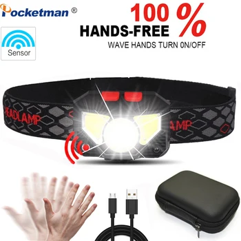 

LED Motion Sensor Headlamp 6000 Lumen Induction Head Lamp 6 Modes XPG+COB Headlight Torch Camping Fishing Light Built-in Battery