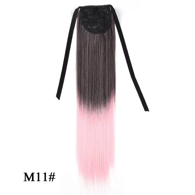 Leeons 20'' Synthetic Ponytail Hair pieces Heat Resistant Fiber Straight Ribbon Clip In Hair Extension 21 colors Brown Black m11