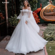 

Princess Strapless Wedding Dress 2021 Puff Long Sleeves Off Shoulder Vestido De Noiva Organza Bridal Gown Simple