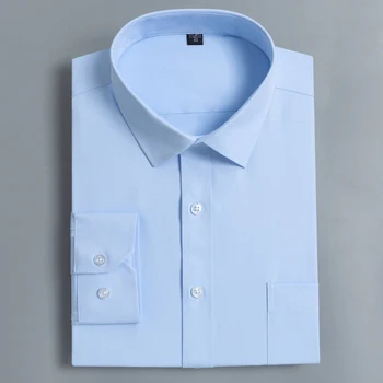 

Men's Regular Fit Long Sleeve Basic Solid Business Social Dress Shirt Patch Single Pocket Male Formal Office Working Wear Shirts