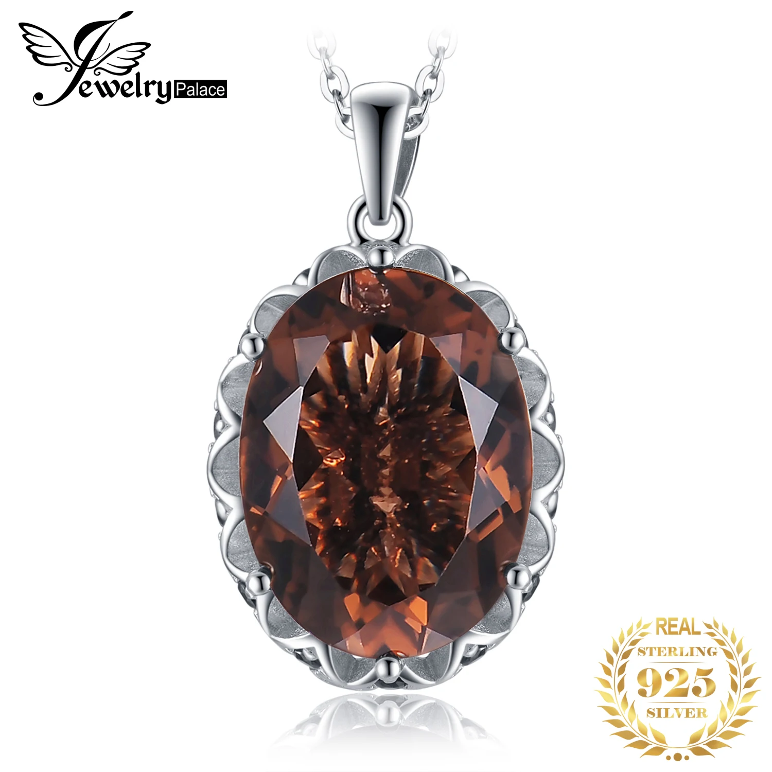 

JewelryPalace Large 8ct Natural Smoky Quartz Pendant Necklace for Women Gemstone Statement 925 Sterling Silver Necklace No Chain