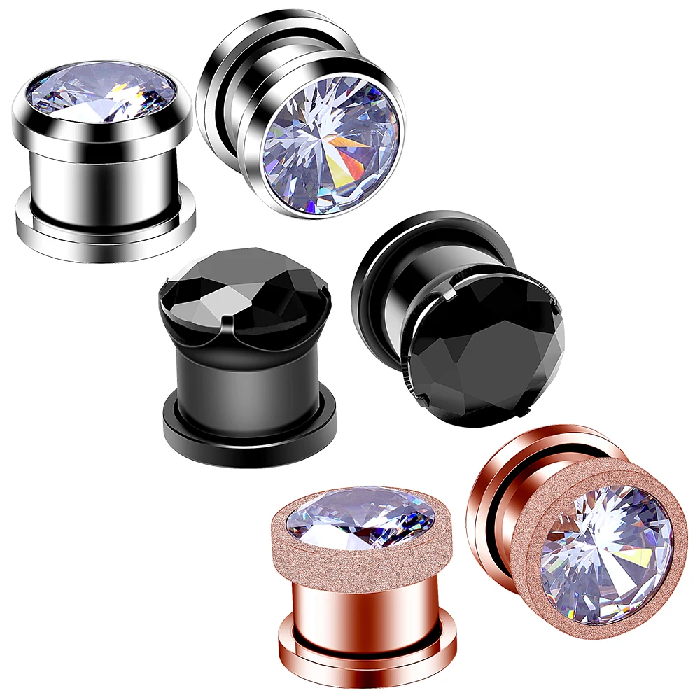 Stainless Steel Ear Stretcher 2PCS Flower Earring Zircon Reamer Ear Plugs And Tunnels 4mm