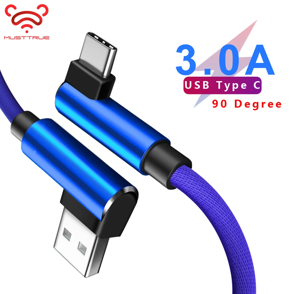 MUSTTRUE 90 градусов USB Type C кабель для быстрой зарядки Xiaomi Note 8 pro Samsung a50 Oneplus Зарядное