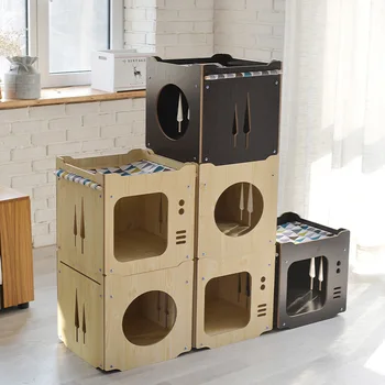 

Box closed cat nest mat Hammock cats climbing frame cat tree pet supplies furniture solid wood cat cushion beds house