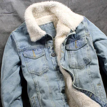 

2020 Autumn Winter New Mens Fur Lining Fleece Jacket Fashion Slim Fit Motorcyle Jean Jacket Denim Coat Brand New Free Shipping