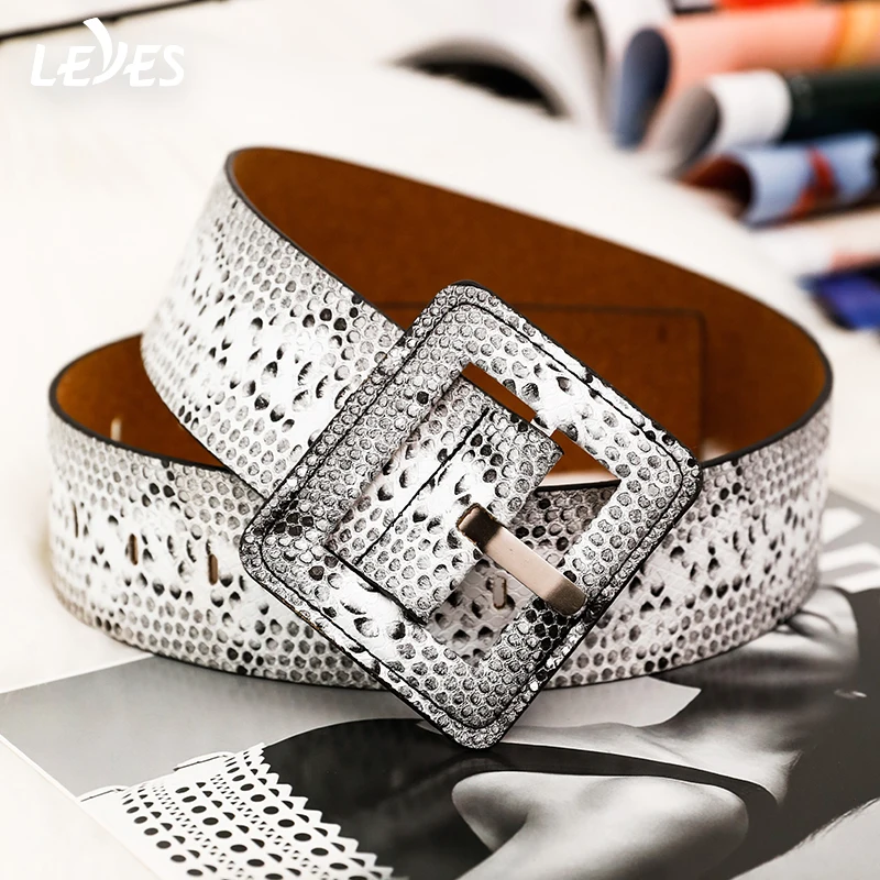 

New Fashion Women Belts Snake Serpent Buckle 5.5cm Wide Python Skin Leather Personality Decoration High Quality Designer Belts