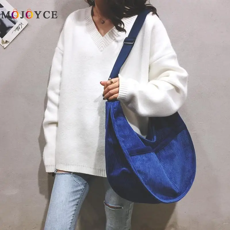 Best Fashion Women Shoulder Crossbody Bag Corduroy Retro Satchel Large Capacity Pure Color Ladies Handbag