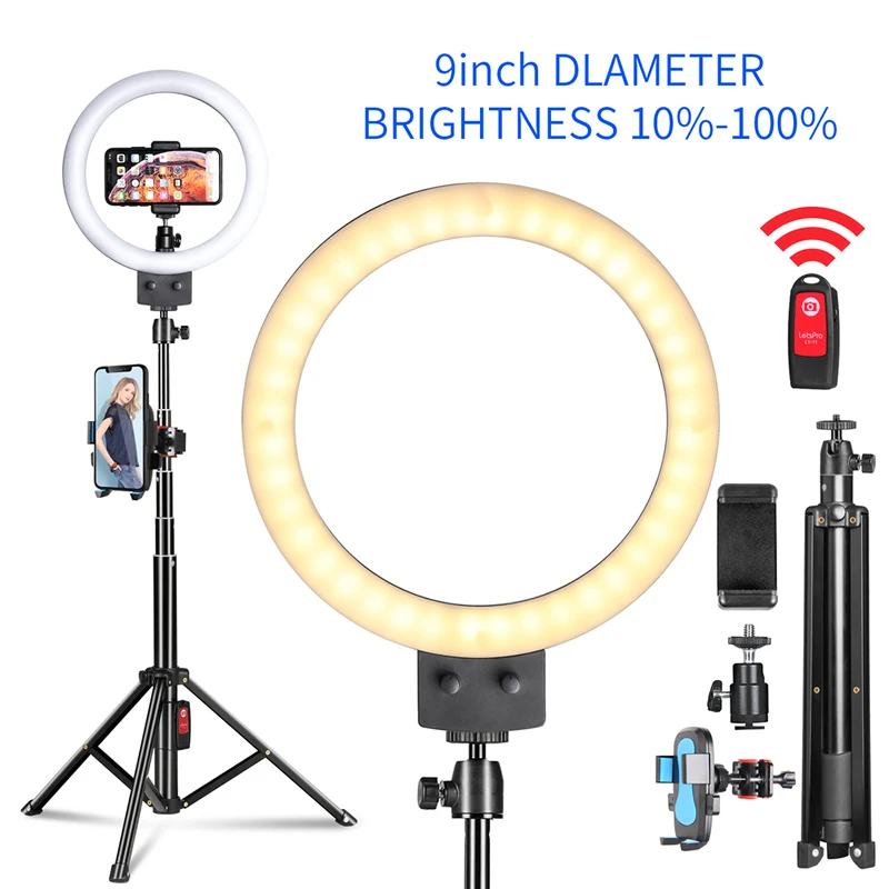 

9'' Stepless Dimmable LED Selfie Ring Light for Youtube Camera Makeup Video Live Beauty Light Continuous Lighting
