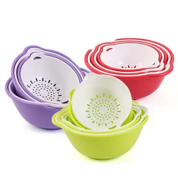 

3pcs Double Drain Basket Bowl Washing Kitchen Strainer Noodles Vegetables Fruit Drain Basket Wash Kitchen Tools 3.4L/2L/1.2L