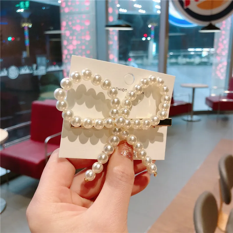 Versión coreana de La Perla lazo de pelo perla arco diadema Diy hecho a mano boda horquilla Decoration de ювелирное изделие - Окраска металла: large