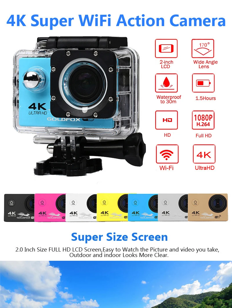 Action Camera Ultra HD 4K WiFi Camcorders 16MP 170 go 4 K Deportiva 2 inch f60 30M Waterproof Sport Camera pro 1080P 60fps cam motorcycle helmet cam