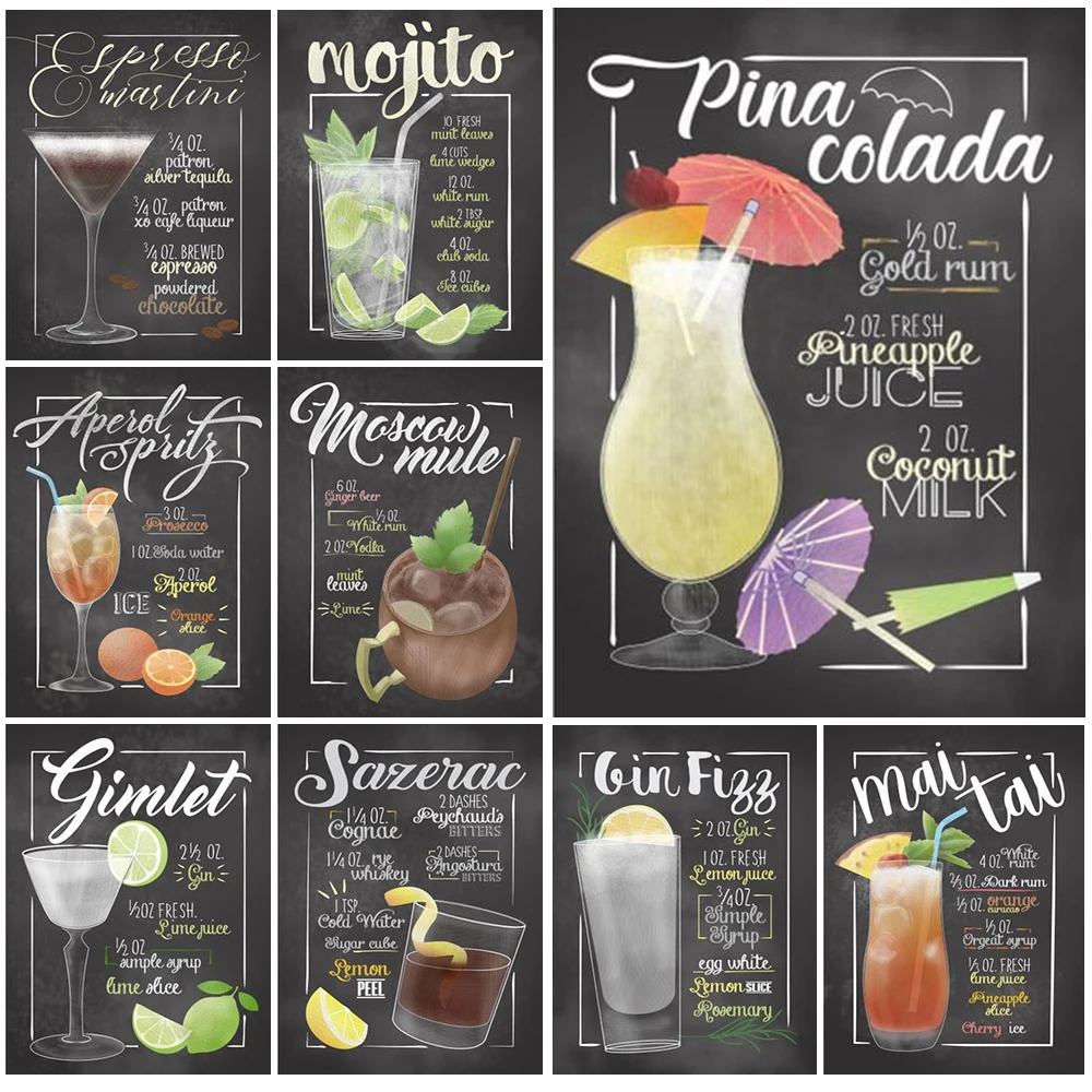 

Bar Drinks Menu Mojito Posters Wall Pictures For Living Room Decor Kitchen Nordic Poster Wall Art Canvas Painting Unframed