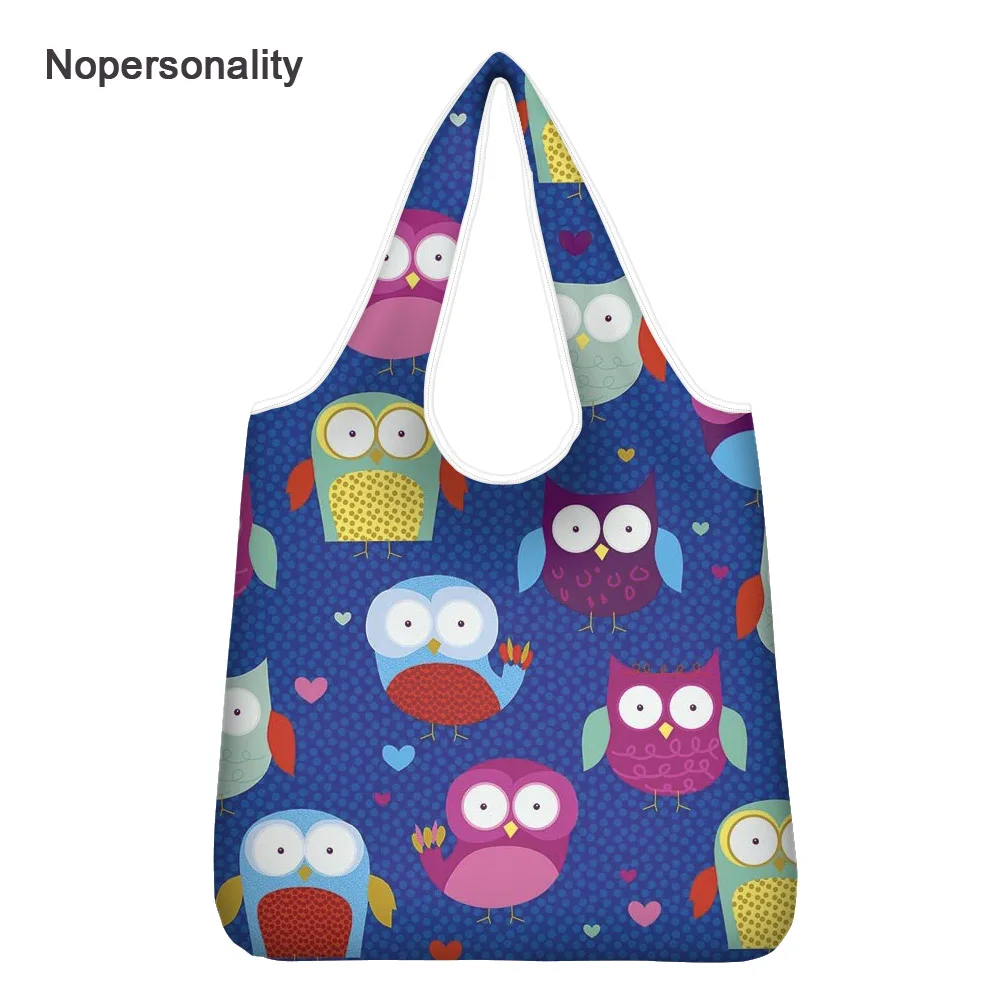 Nopersonality Eco Friendy Owl Print Shopping Bag Folding Lightweight Grocery Bags Reusable Foldable Women Travel Tote Handbags | Багаж и