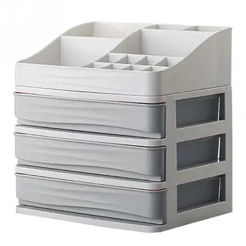 

Plastic Cosmetic Drawer Makeup Organizer Makeup Storage Box Container Desktop Sundry Storage Case(3-Layer+Partition Box Grey)