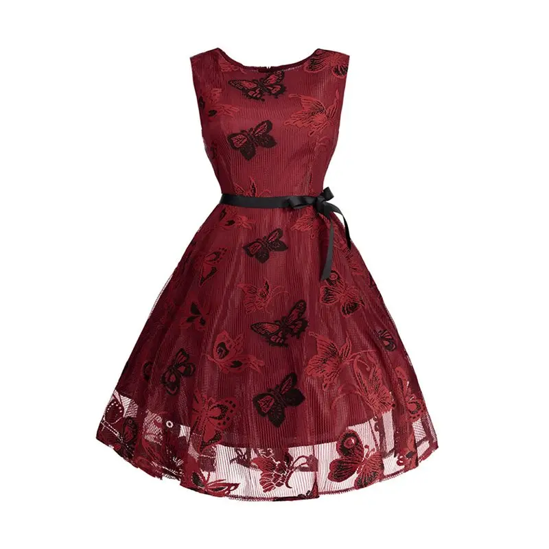 

Sisjuly Women Vintage lace mesh dress sexy bow tie belt sleeveless mini Dress Chic Retro Party Ball Gown Gothic black dresses