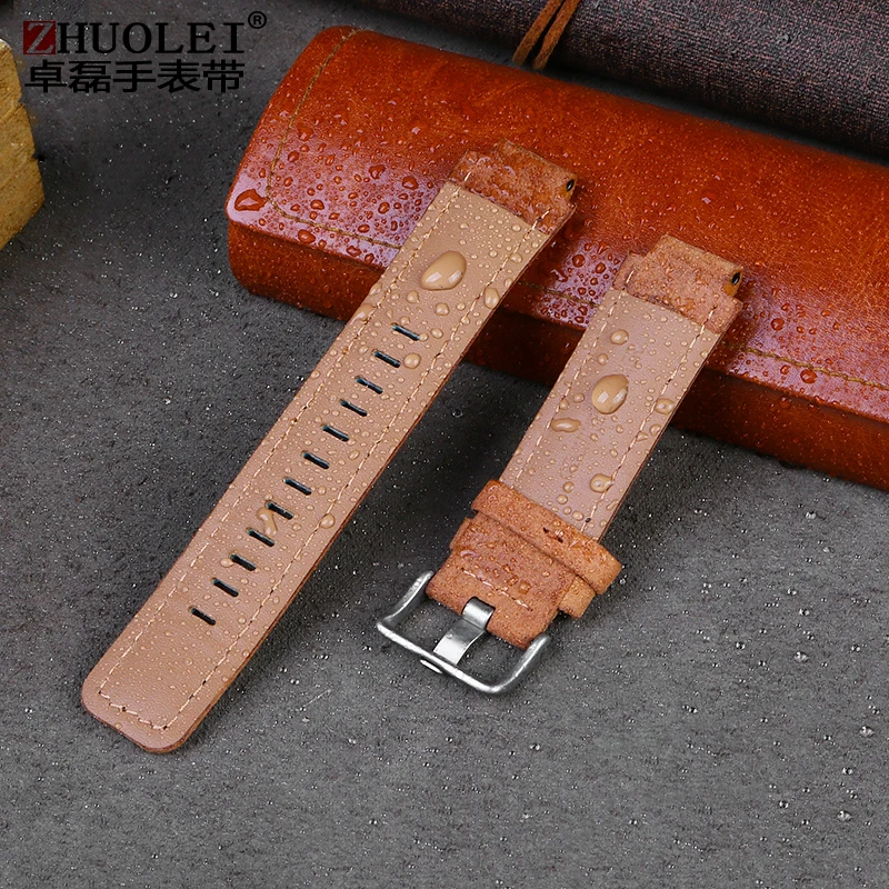 Premium Genuine Leather Watch Strap with Canvas Accents - Men's Convex Mouth Design