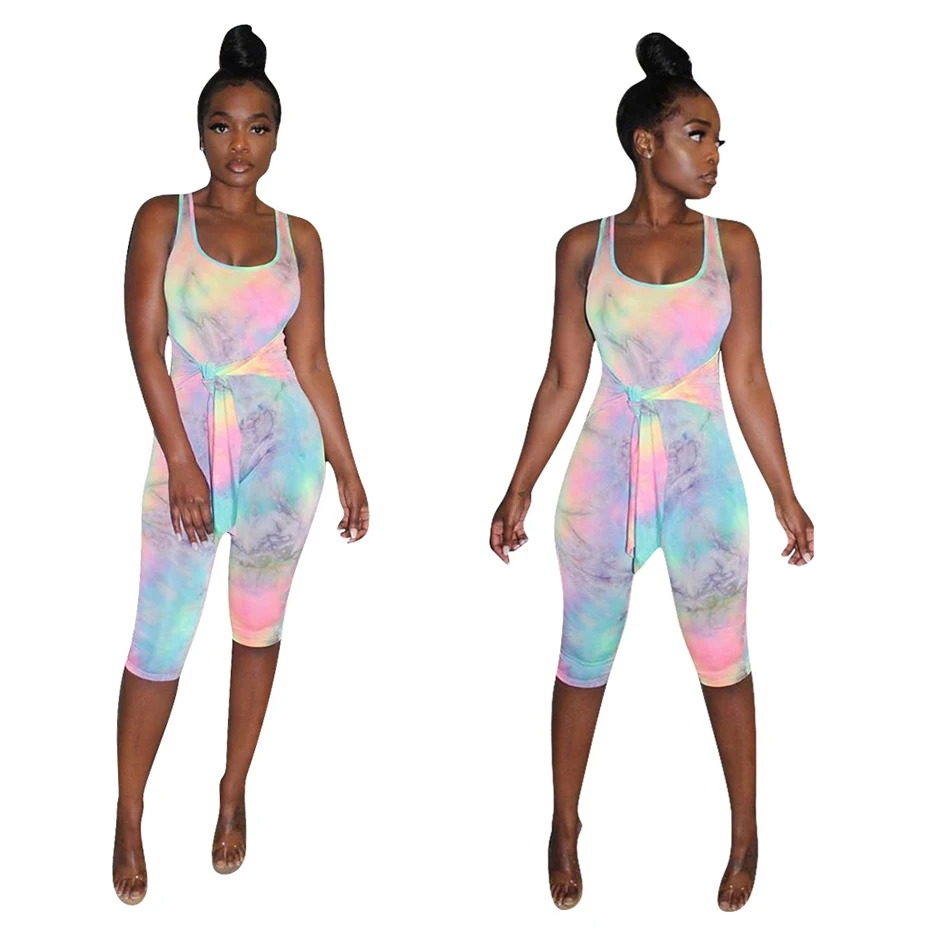 HAOYUAN Sexy Tie Dye Jumpsuits Bodycon Sleeveless Women Clothes Overall One Piece Set Outfit Bandage Rompers Party Club Jumpsuit