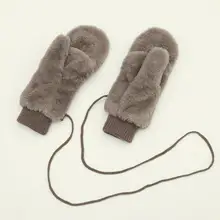 

Fashion Solid Winter Gloves Women Warm Dehair Angora Inside Coral Fleece Thick Mittens For Women Female Hanging Rope Gants Femme