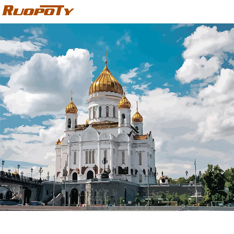 Ruopoty Рамка Картина Diy картина по номерам Пейзаж Современная Настенная картина искусство украшение дома ручная роспись по номеру искусство - Цвет: 99844