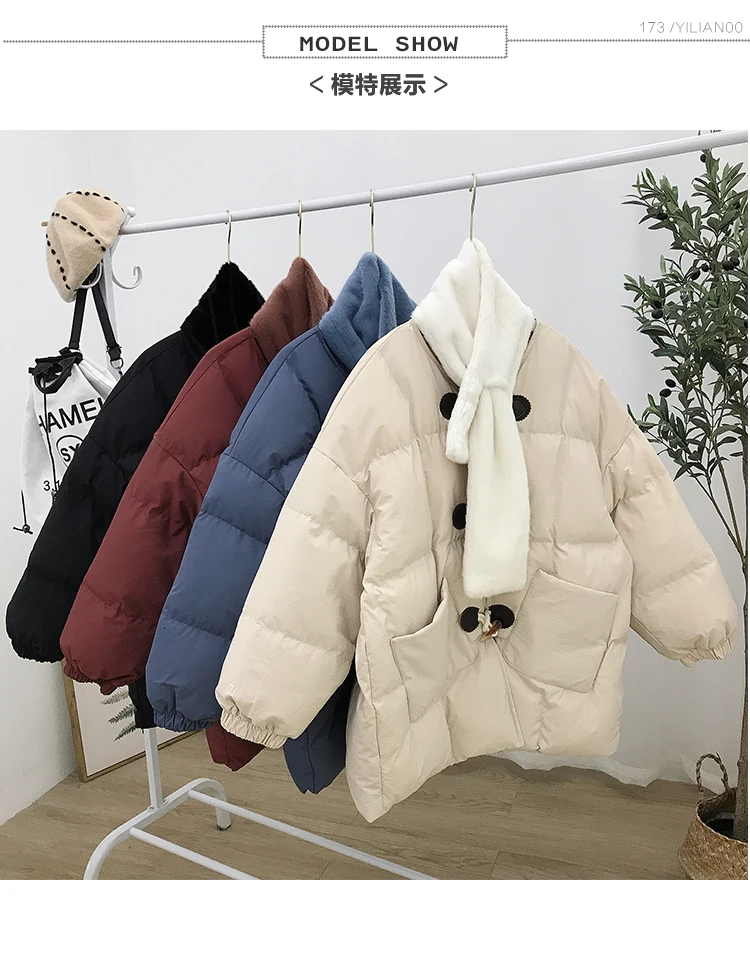 [EWQ] Winter new Loose Thickening Cotton-padded coats korea style Long Fund Ox Horn Buckle Parka Overcoat women 16N-a34