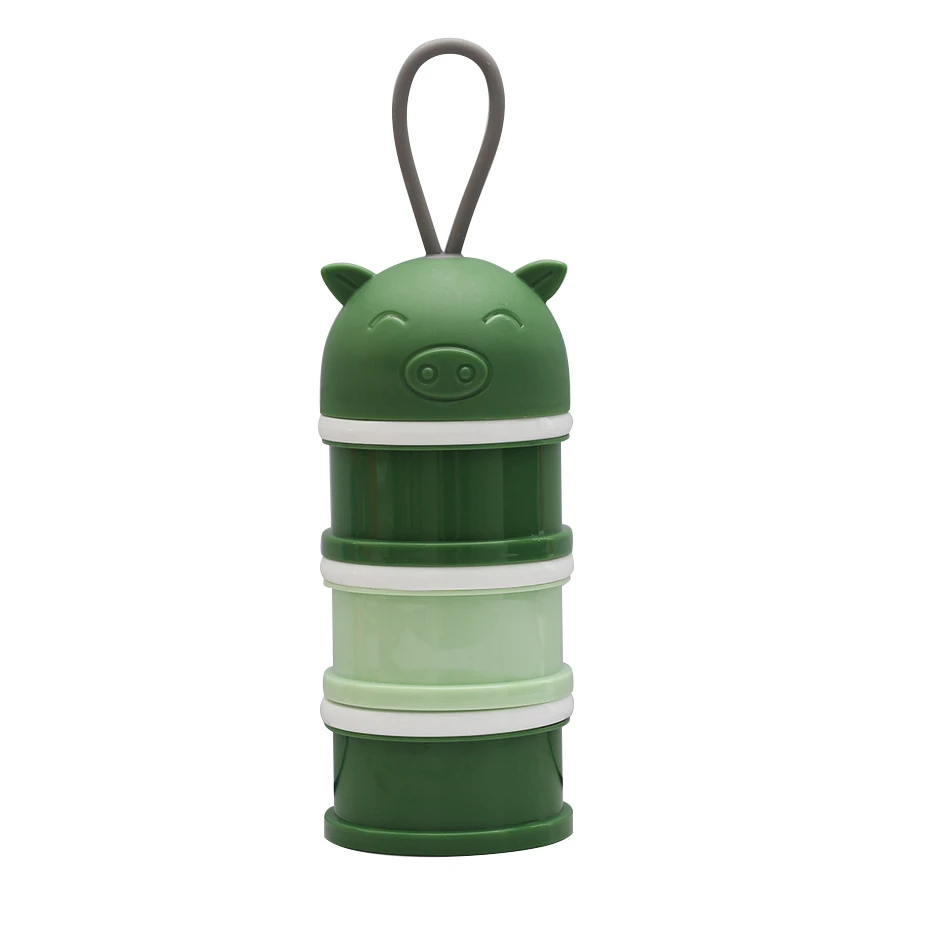 Красивый комплект из 3 Слои Портативный Newbon контейнер для детского питания коробка нагрудники с изображением мультипликационной свинки, Эфирное коробка для сухого молока для малышей формула контейнер для молока - Цвет: dary green