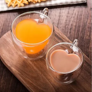 

Drinking Glass Tea Cups Double Wall Layer Tea Cup Heat-resisting Creative Heart-shaped Double Glass Juice Mug Milk Coffee Cup