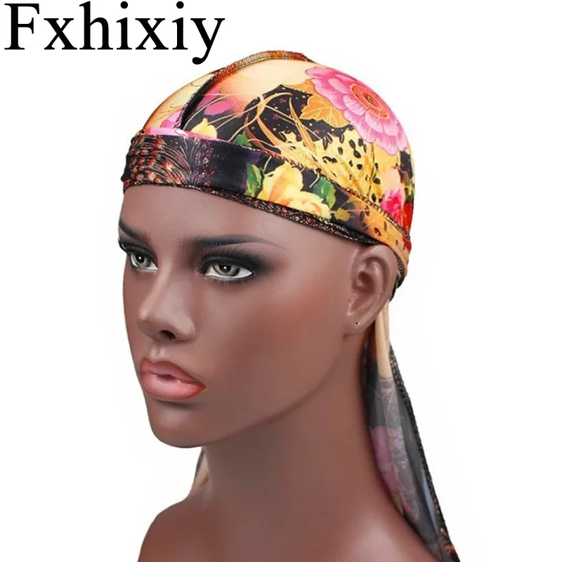 Accessori Per Capelli Di Seta Stampa Durag Bandane Cappelli Degli Uomini Di Lunga Coda Cappello Da Pirata Onde Fare Doo Du Straccio Turbante Headwrap