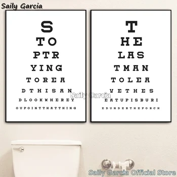 

Funny Bathroom Sign Art Canvas Painting Modern Print Toilet Eye Test Chart Wall Picture Typography Posters and Prints for Room