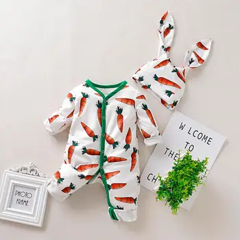 

baby winter clothes Infant Baby Boys&Girls Cartoon Carrot Print Romper Jumpsuit #Rrabbit Ears Hat Set vetement enfant fille