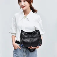 Fashion Soft PU Leather Shoulder Bag Flower Printed Women Crossbody Bags Female Travel Multi Pocket Zipper Messenger Handbags 2