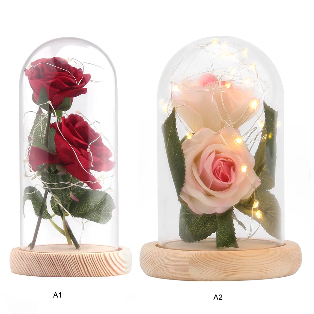 Ночной светильник Immortal Flower Rose Music в стеклянном куполе на деревянной основе для подарков на день Святого Валентина, светодиодный светильник в виде цветка розы для спальни