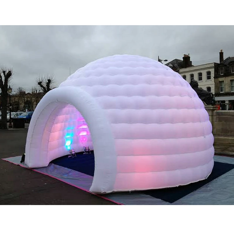 Outdoor portable waterproof inflatable igloo tent, inflatable party dome tent with LED light