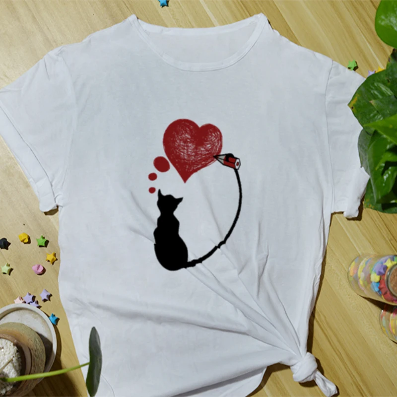 Precio reducido Verano de algodón de las mujeres camiseta de moda Casual camisetas divertida Impresión de dibujos animados lindo diario básico de manga corta Camisetas de cuello redondo para las mujeres oo3KM6LoRoX