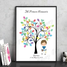 Персонализированные Дети Primera Comunión Гостевая книга пользовательские тема имя Дата отпечатков пальцев DIY холст для мальчиков девочек Первое причастие