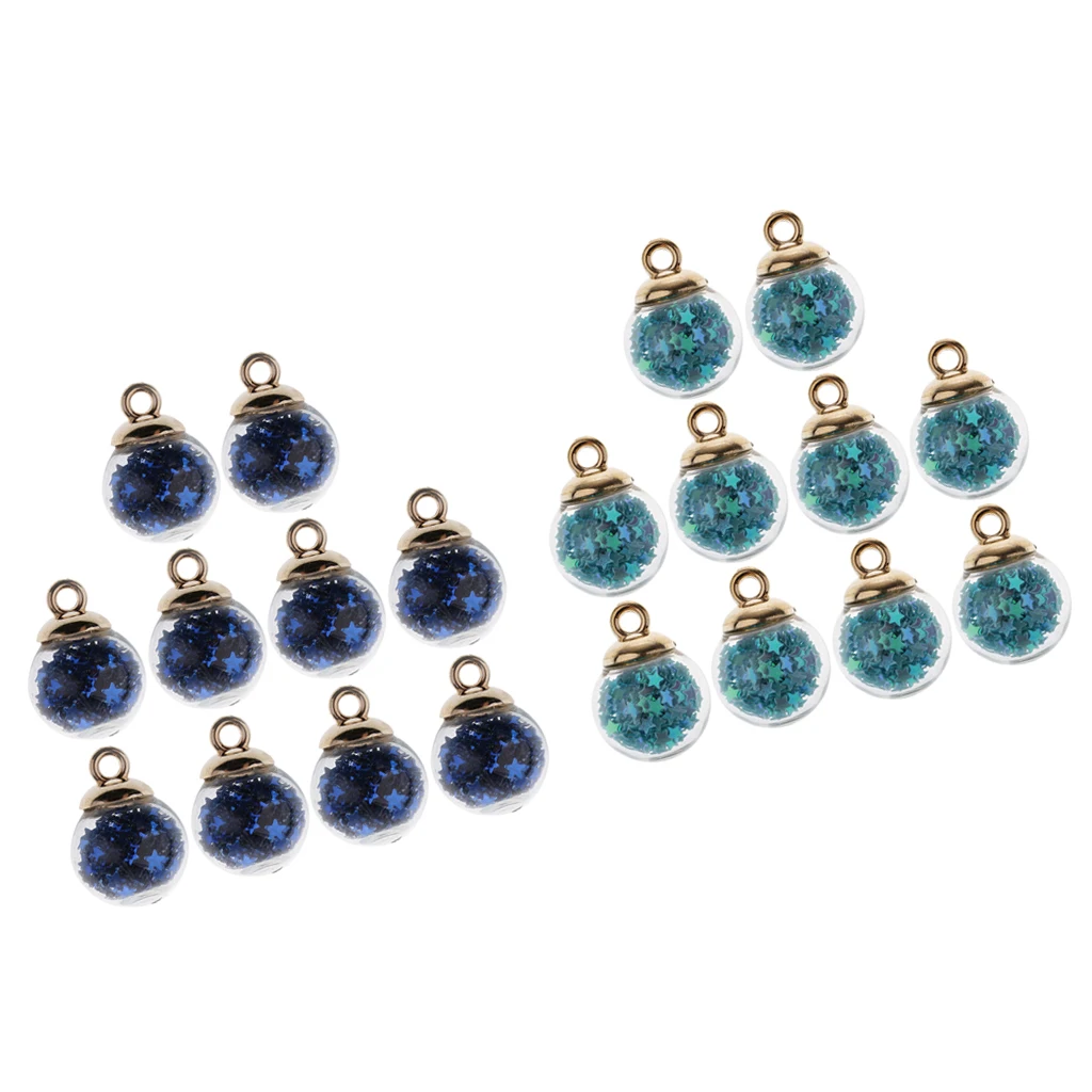 20pcs Best Wish Glass Ball Charms With Star for Necklaces Bracelets Earrings Jewelry Making DIY Crafts Tree Decors Assorted Blue