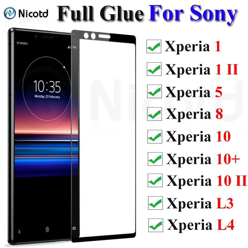 

3-1PCS Full Glue Tempered Glass For Sony Xperia L3 Screen Protector For Xperia 1 5 10 Protective Film For Xperia 1 II 10 II