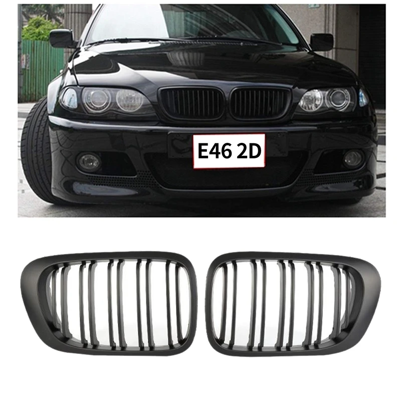 Matt Black Front Kidney Grill Grilles Double Slat For BMW E46 4 Door 2002-2004