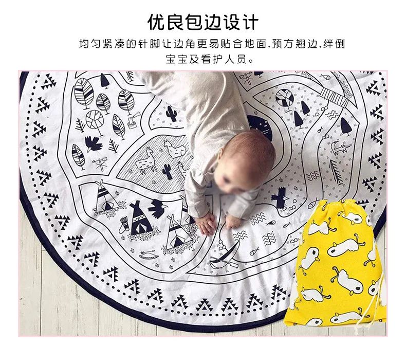 Customizable Cartoon Children Game Rug Canvas Circle Baby Crawling Mat Cotton Folding Baby Climbing Pad