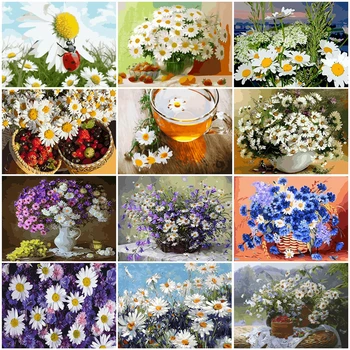 

HUACAN Picture By Number Daisy Flower Drawing Canvas Acrylic Handpainted Painting By Number Wall Art For Adults Home Decor