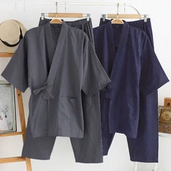 Japanese Mens Kimono Pajamas Suits Male Robe Gown 2Pcs/Set Lounge Bathrobe Sleepwear Loose Man Cotton Comfortable Pajamas Hombre