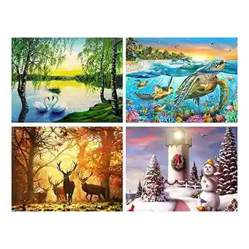 

4 Pack Diamond Painting Animals Full Drill DIY Swan Turtles Deer Snowman & Lighthouse Paint with Diamond Arts Decor