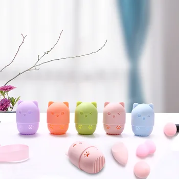 

Portable Cartoon Silicone Puff Storage Box Cat Shape Cosmetic Organizer Breathable Dust Protection Cover Makeup Sponge Case