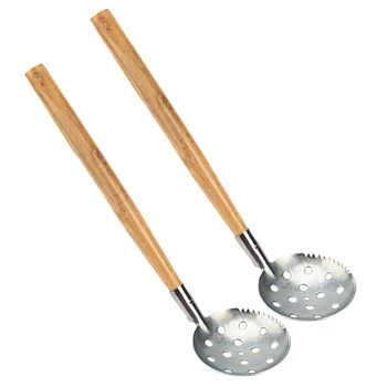 

2Pcs Iron Ice Skimmer Fishing Ice Scoop with Wood Handle Winter Ice Fishing Tool