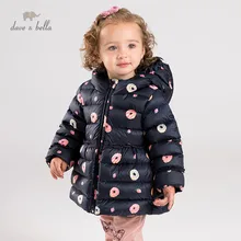 Dave bella/DBM12393; зимнее пуховое пальто с капюшоном и карманами для маленьких девочек; Верхняя одежда; детская куртка с подкладкой из 90% белого утиного пуха