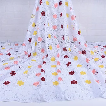

African Lace Fabric 2019 High Quality Nigerian Dry Lace Embroidery Flowers Swiss Pure Cotton Lace Fabric For Women Wedding A1724