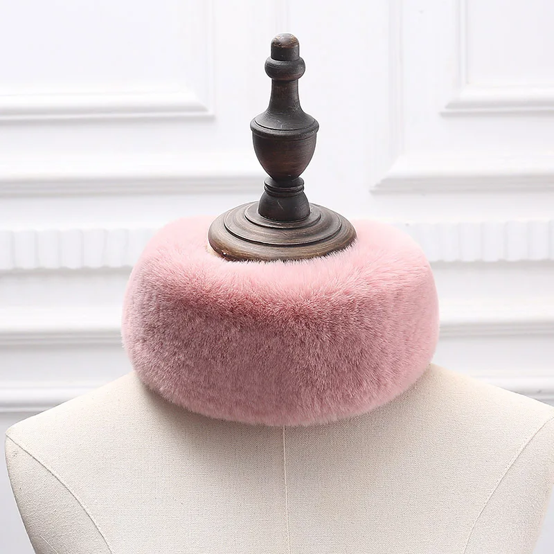 Зимний Теплый женский модный шарф из искусственного кроличьего меха, шаль, мягкая пушистая меховая шаль вокруг шеи, разные цвета - Цвет: Розовый