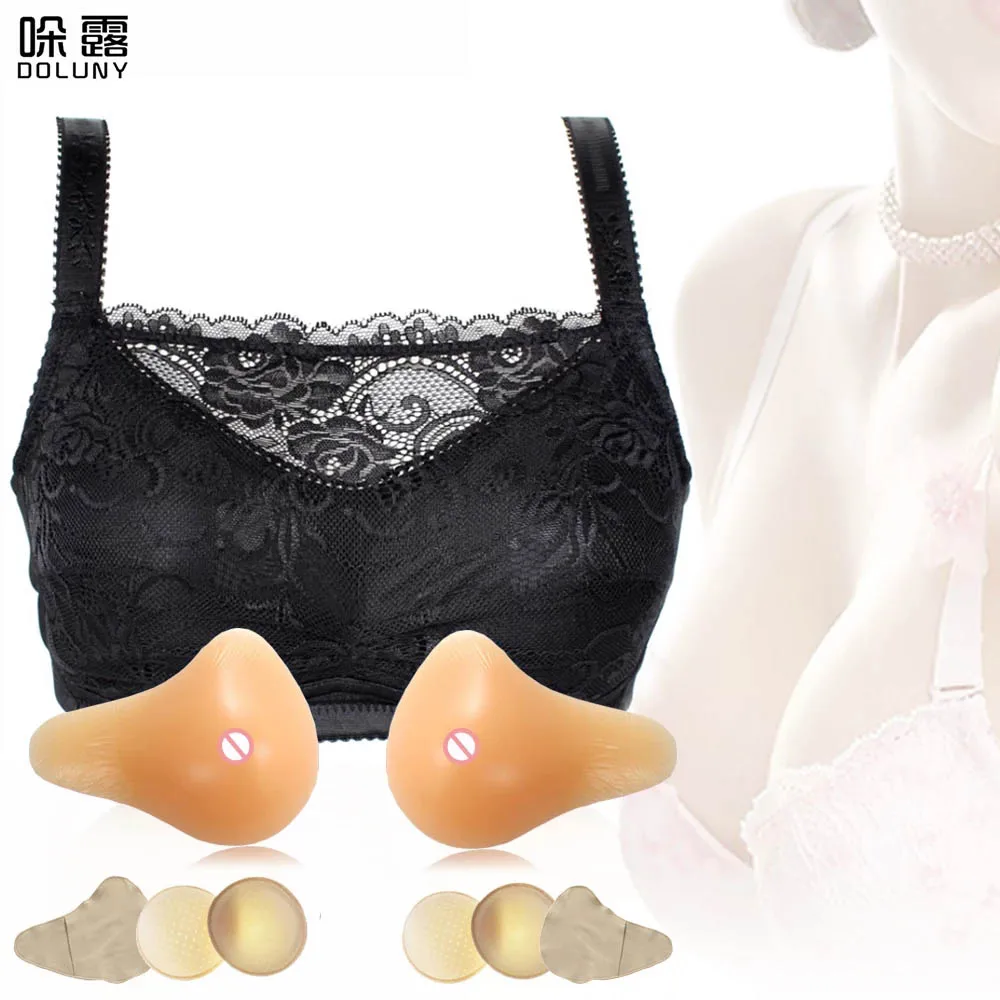 

Silicone Breast Black Bra A B C Cup Mastectomy Brassiere Artificial Chest Prosthesis Cosplay Realistic Boobs Lengthened Shaped