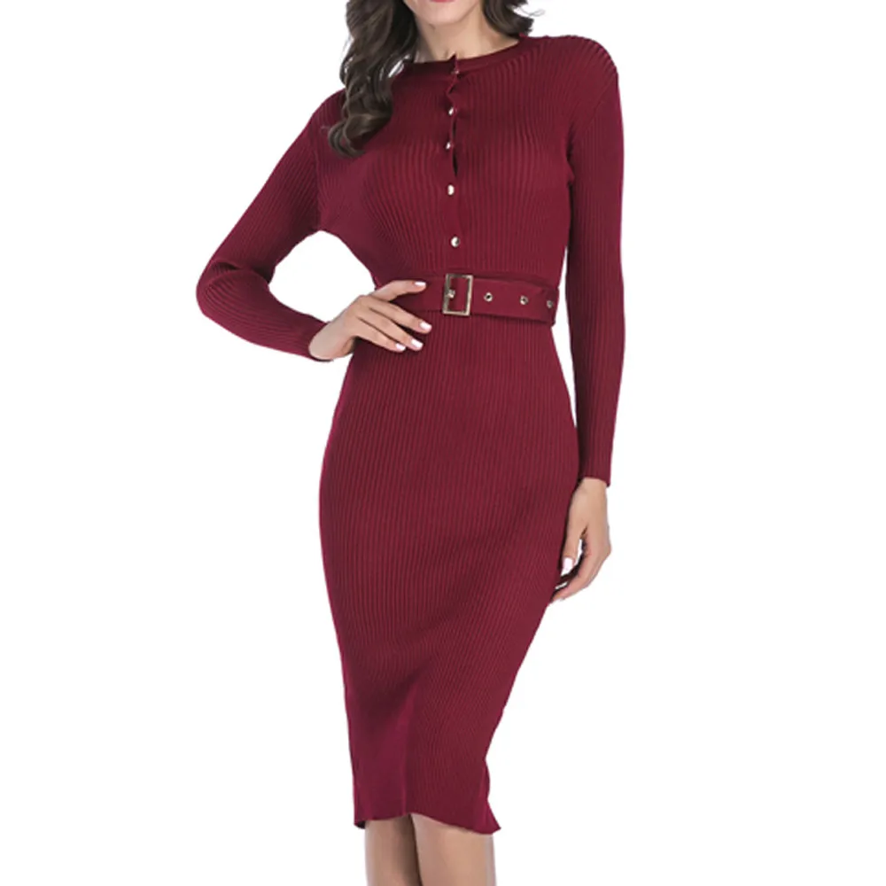 

Winter Ladies Dresses Fashion Split Long Sleeve Button Dresses For Women Back Sweater Robe Femme Princess Girls Dress Vestidos